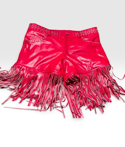 Women red leather fringe - leather,