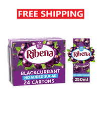 Ribena Blackcurrant Juice Drink 250ml - No Added Sugar - 24x250ml - Real Fruit