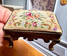 Dolls house miniature 1:12 ARTISAN fine petit point foot stool by ANNE SYFRET