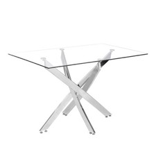 Dining Set Rectangle Glass Table with Chrome Legs and 2 4 PU Leather Chairs Seat