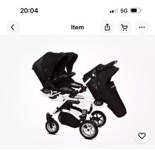 ‘Trippy’ Triple Pram, 3-1 , grey and black with white chassis 