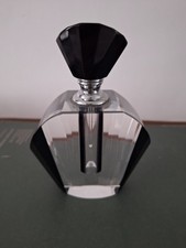 Art Deco Style Clear And Black Glass Perfume  Bottle With Stopper And Wand