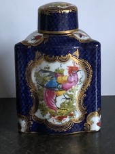 STUNNING ANTIQUE DRESDEN PORCELAIN CHELSEA BIRD DECORATED TEA CANISTER 