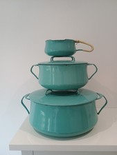 Dansk Denmark Kobenstyle Teal Enamel Set Casserole Trivet Lid Jens Quistgaard