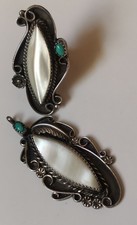 Rare NAVAJO Sterling Silver VINTAGE Turquoise MOP Pendant Ring NATIVE AMERICAN