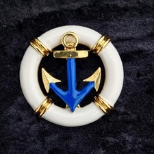 Enamel Anchor Brooch Sailing