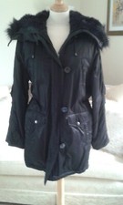 Topshop Black Faux Fur Lined Parka Size 10