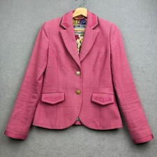 Joules Tweed Jacket UK 8 Pink HARTWELL Blazer Hacking COuntry Herringbone Plaid