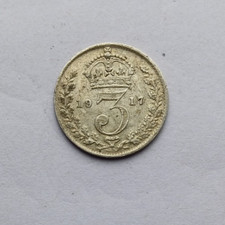 1917 British King George V 5 5th KGV silver Threepence (0.925) coin circulated