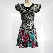 Jumper Dress Size 10 Grunge Spotted Print Stretch Studded Knit Funky Boho Retro