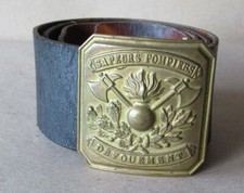 ANTIQUE OLD FRENCH FIREMAN BRASS BELT & BUCKLE
