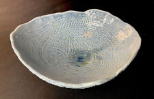 VINTAGE RETRO SIGNED ALAN WARD BLUE STUDIO ART POTTERY BOWL FISH CERAMIC LEAVES
