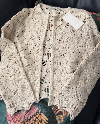 Zara ecru sequinned macrame - ecru,