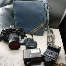 PRAKTICA BMS Elect 35mm Film Camera  Carl Zeiss Jena f2.8 28mm lens  flashes 