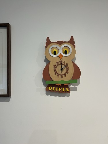 Hand crafted wooden owl clock - hand,