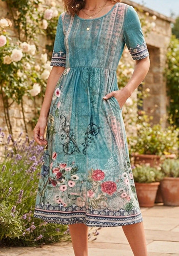 Green pink floral - floral, print