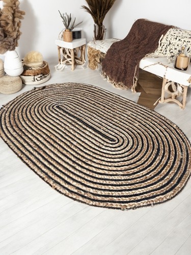 Jute striped rug oval natural - striped,