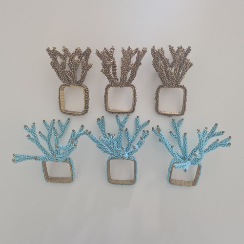 Beaded coral napkin rings set - beaded,