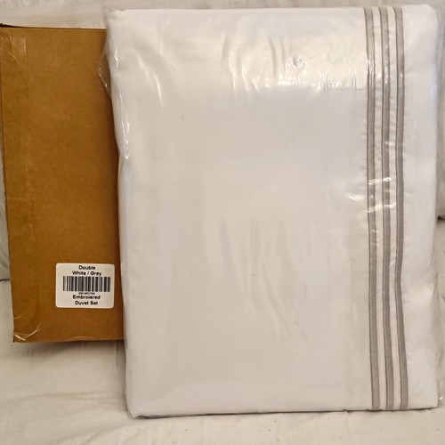 Double white grey striped - double, white/grey