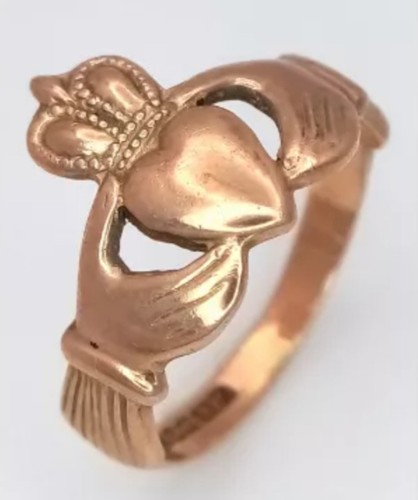 Rose gold claddagh ring - 9k,