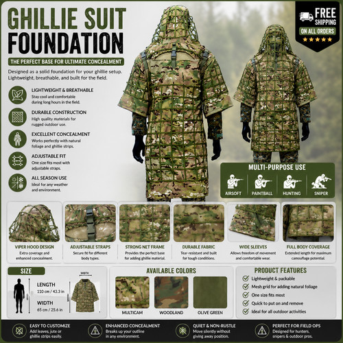 Camouflage ghillie poncho hood - poncho,