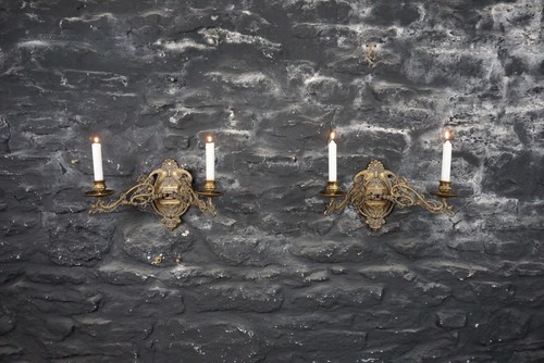 Pair brass art nouveau wall - brass,