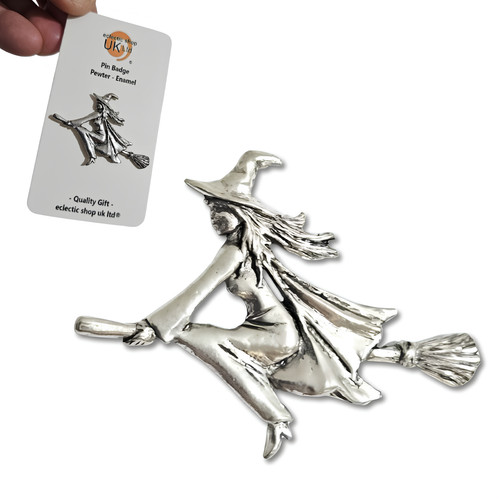 Witch broomstick pin badge - witch,