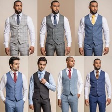 Men's Cavani Blue Check Tweed Waistcoat Smart Formal Wedding Suit Vest