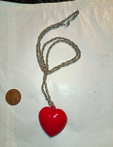 Red puffy heart charm pendant - puffy,