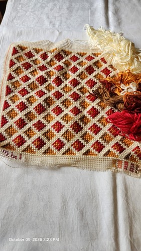 Hand sewn needlepoint cushion - hand,