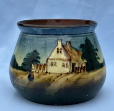 PAW Czech Torquay Devon Pottery Planter Vase - Cottage & Girl Design - Rare !
