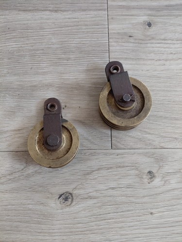 Antique vintage brass pulleys - vintage,