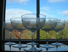 Antique - Set Of Six Engraved/Etched Champagne Glasses - C 1900