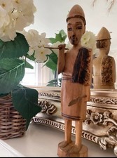 Vintage Hand Carved Wooden Warrior Figure Rustic Tribal Art Sculpture Ornament