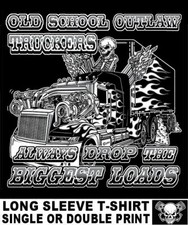 OLD SCHOOL OUTLAW TRUCKER TRACTOR TRAILER SEMI 18 WHEELER DRIVER SKULL T-SHIRT