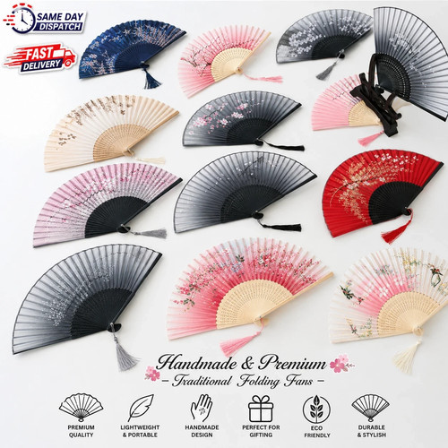 Bamboo folding hand silk fan - bamboo,