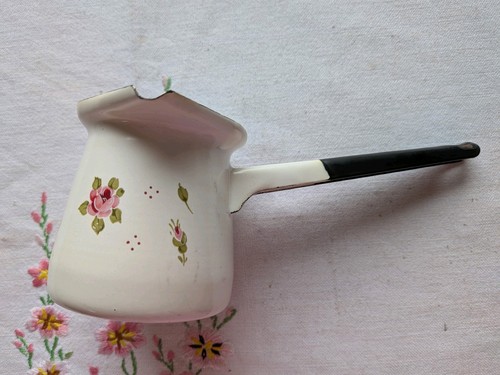 Vintage ivory pink rose - rose, enamel