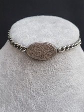 Vintage Hallmarked Silver Locket Chain Bracelet. Curb. Foliate. Sterling