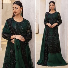 Pakistani Designer Embroidered Chiffon Unstitched Suit 3 PC Shalwar Kameez