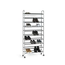 Habitat 10 Shelf Rolling Shoe Rack Chrome Stores 30 Pairs Steel Frame