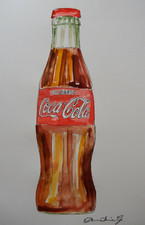 Original pen & ink and watercolour painting of a Classic Coca Cola Coke bottle