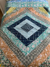 Handmade Indian block print Patchwork Quilt, 83 x 69 inches
