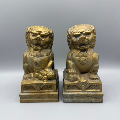 Chinese brass lion statue - chinese,
