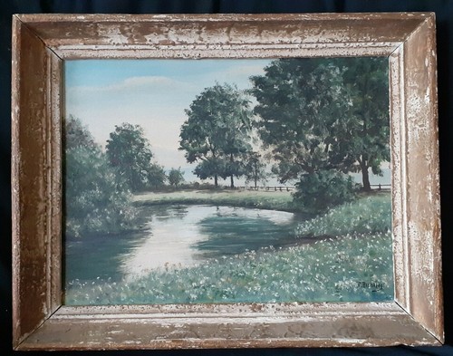 Framed river scene - framed,