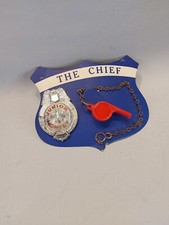 Toy Police / FIRE Badge & Whistle JUNIOR CHIEF Made In England Vintage On Card