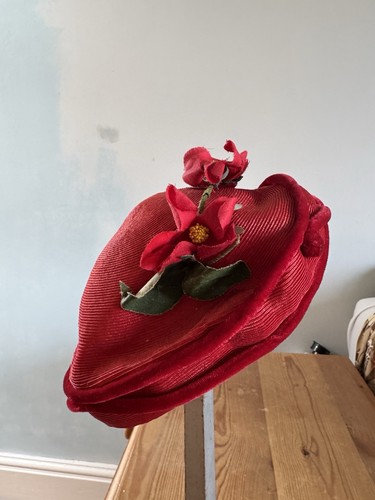 1950s 40s red straw - red, hat/skull