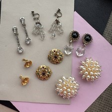 Six Pairs Vintage Clip On Earrings / Antique Screwback Earrings, Bulk Jewellery