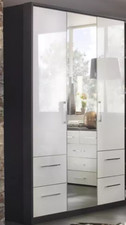 BENSONS FOR BED WHITE/GREY GLOSS WARDROBE 3 DOOR WITH MIRROR & DRAWERS EXC COND