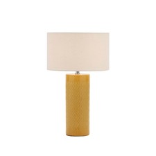 Table Lamp Embossed Ceramic Ochre Cylinder Yellow Modern Bedside Living Room