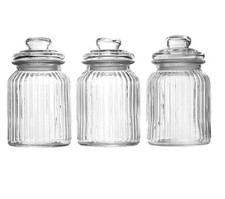 Airtight Glass Jars Vintage 990ml Set of 3 Containers Sweet Jar Cookies Storage